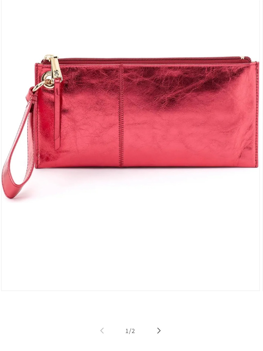 HOBO Vida Metallic Leather Clutch Purse Wristlet magenta strawberry fields NEW